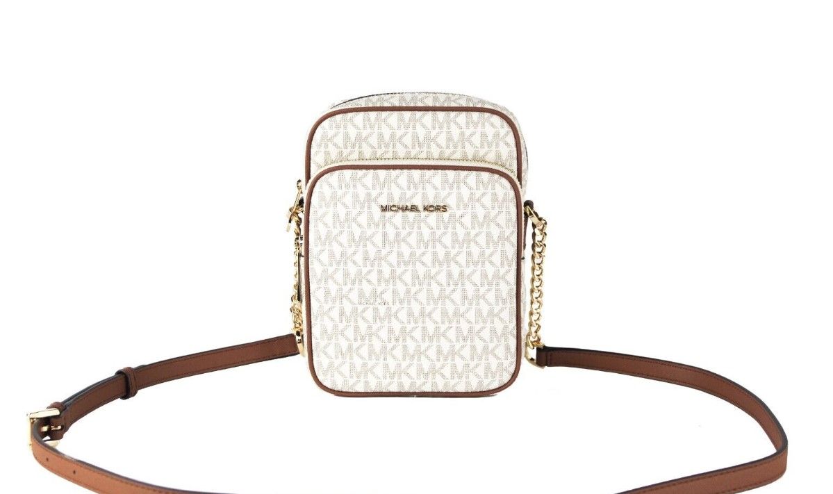 Michael Kors Jet Set Medium Vanilla PVC North South Chain Crossbody Handbag - ACCEXO