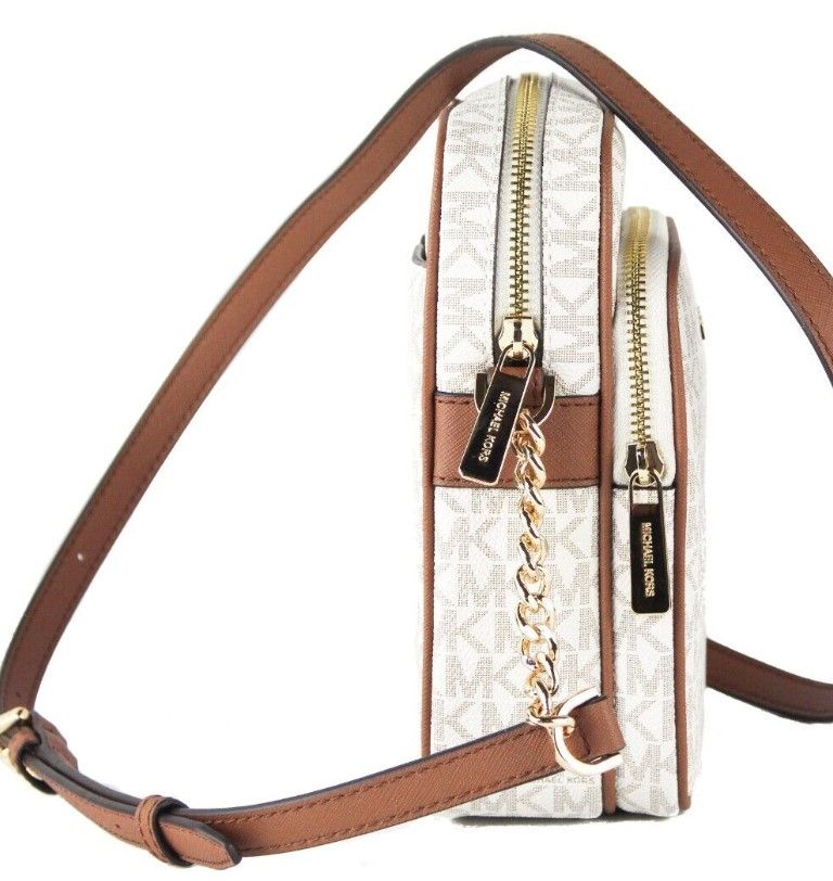 Michael Kors Jet Set Medium Vanilla PVC North South Chain Crossbody Handbag - ACCEXO