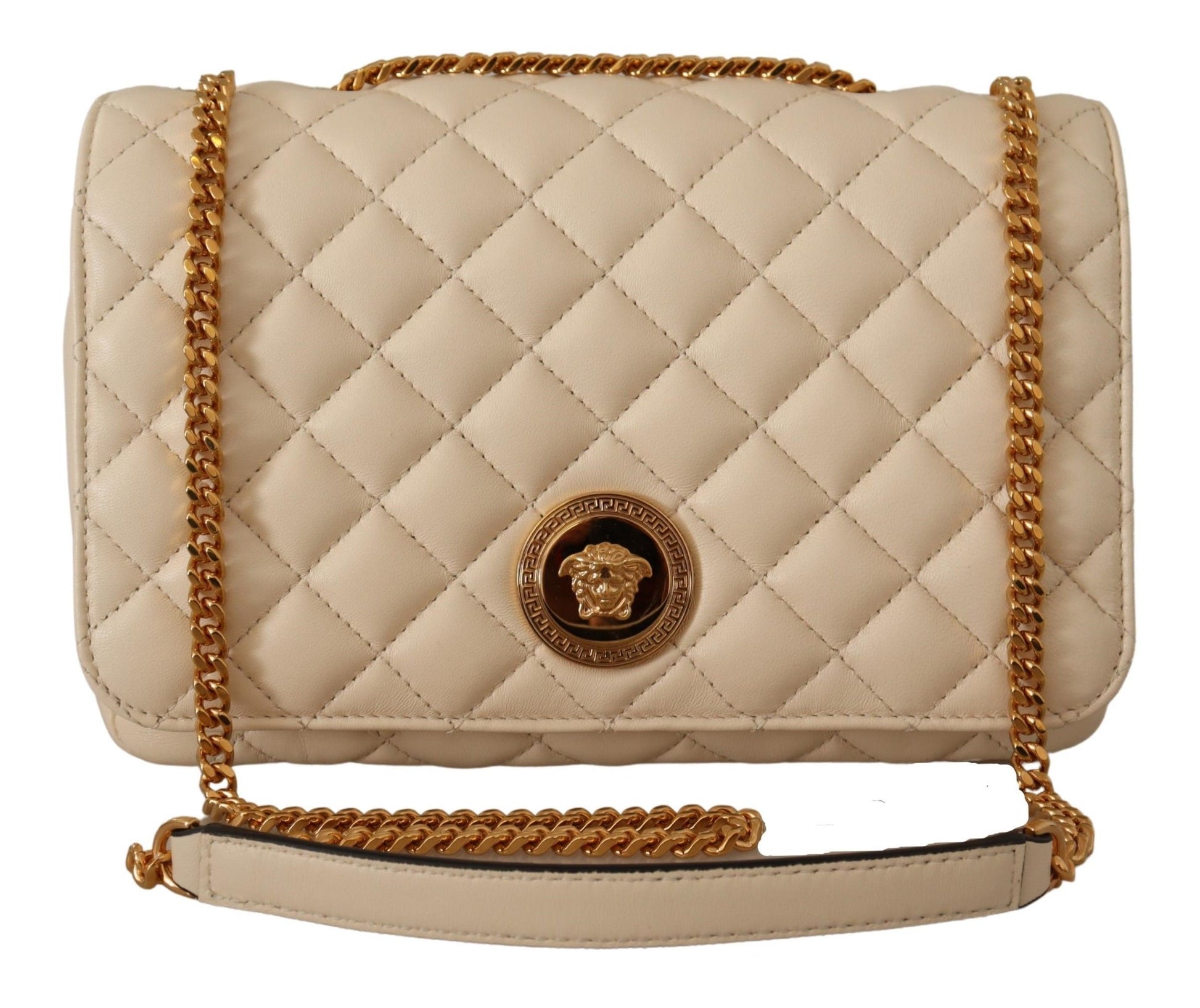 Versace Elegant White Nappa Leather Shoulder Bag - ACCEXO