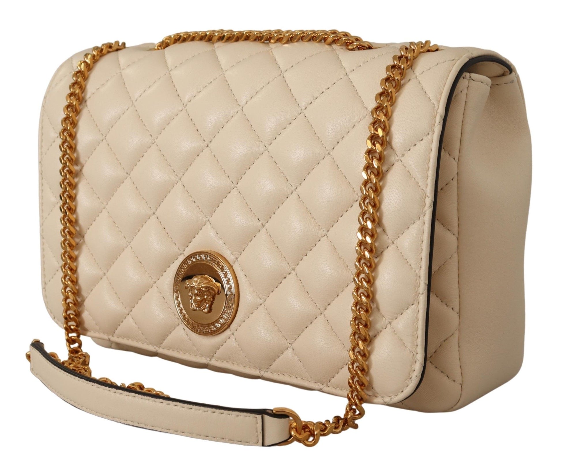 Versace Elegant White Nappa Leather Shoulder Bag - ACCEXO
