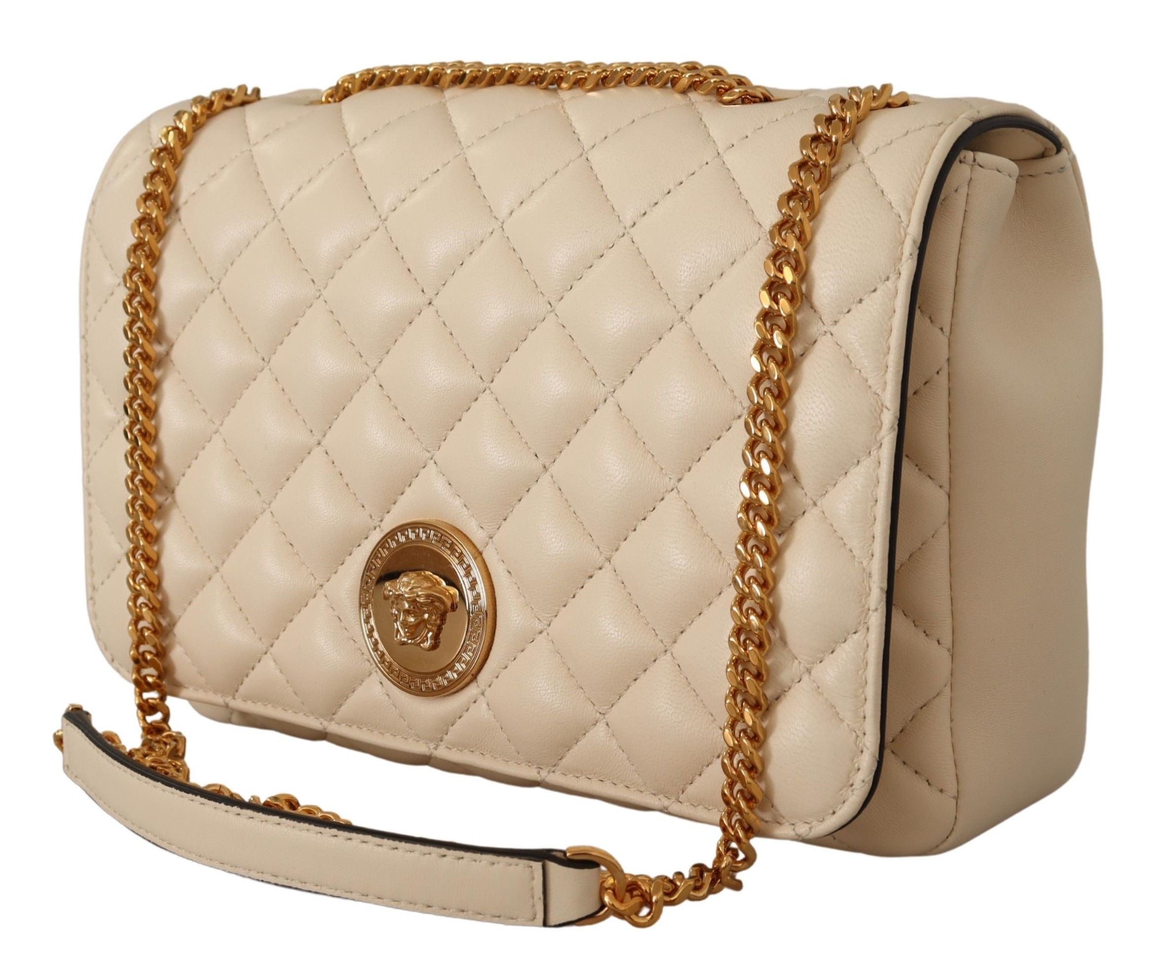 Versace Elegant White Nappa Leather Shoulder Bag - ACCEXO