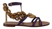 Dolce & Gabbana Purple Heart Chain Gladiator Flats - ACCEXO