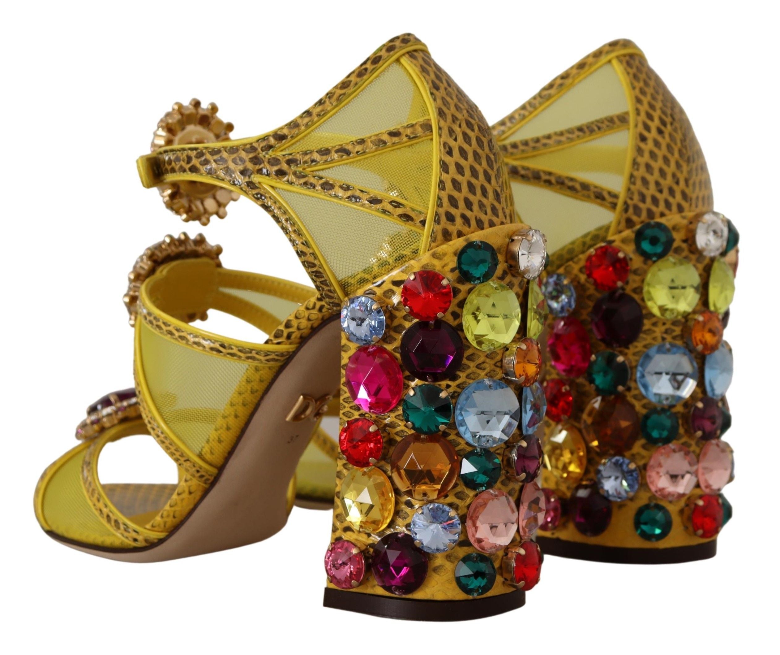 Dolce & Gabbana Stunning Crystal-Embellished Yellow Leather Sandals - ACCEXO
