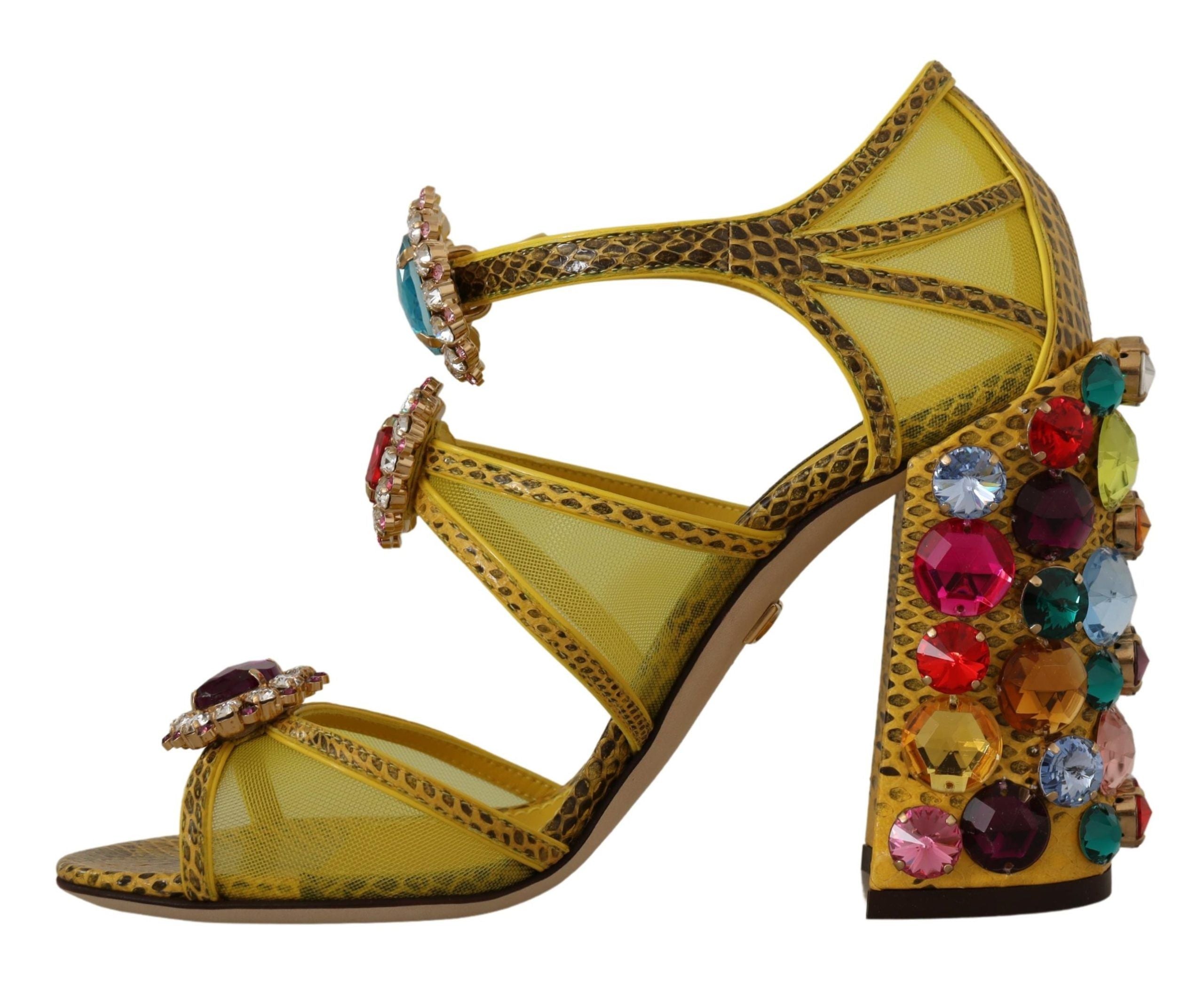 Dolce & Gabbana Stunning Crystal-Embellished Yellow Leather Sandals - ACCEXO