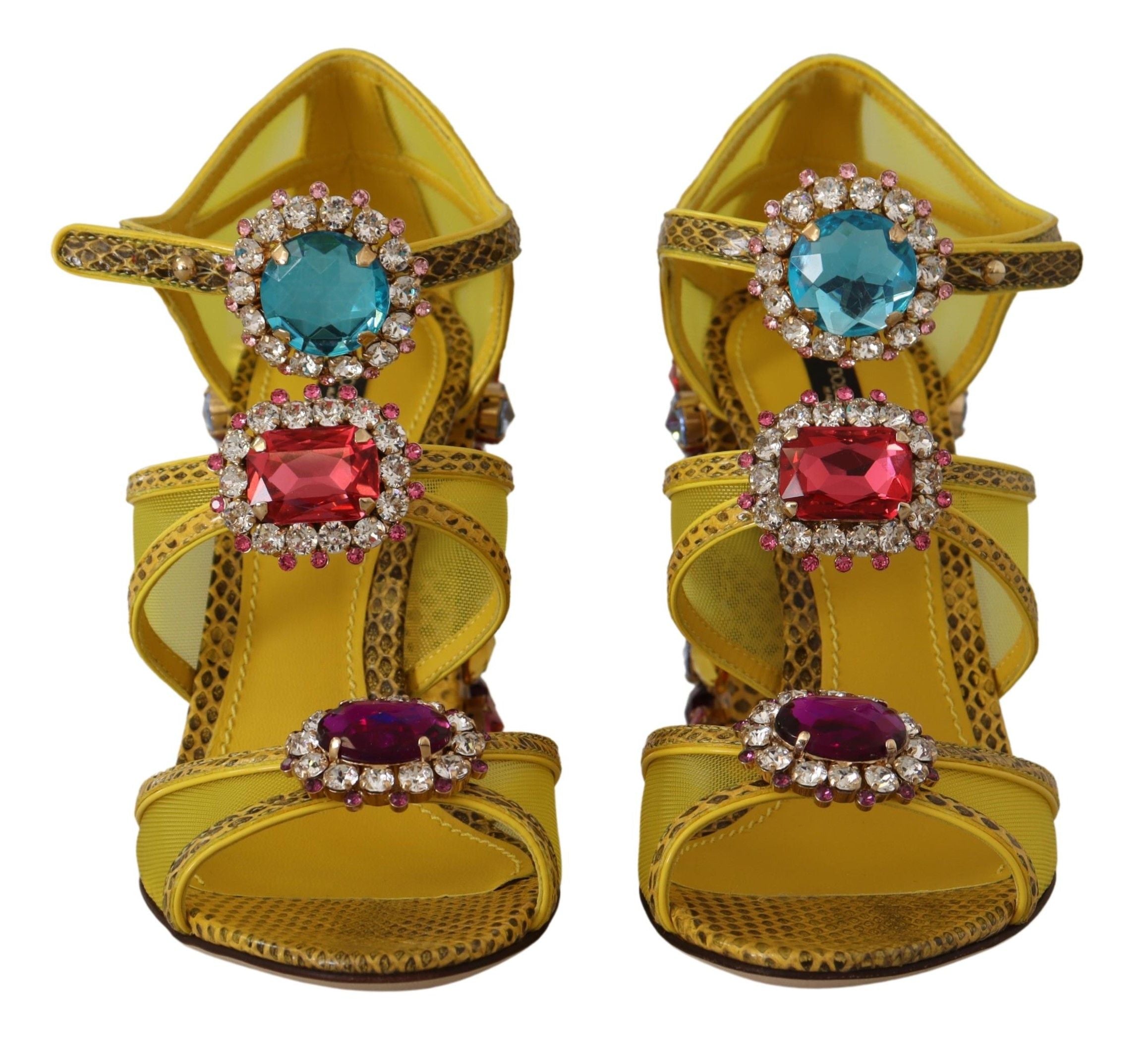 Dolce & Gabbana Stunning Crystal-Embellished Yellow Leather Sandals - ACCEXO