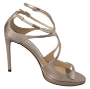 Jimmy Choo Ballet Pink Liquid Mirror Leather Sandals - ACCEXO