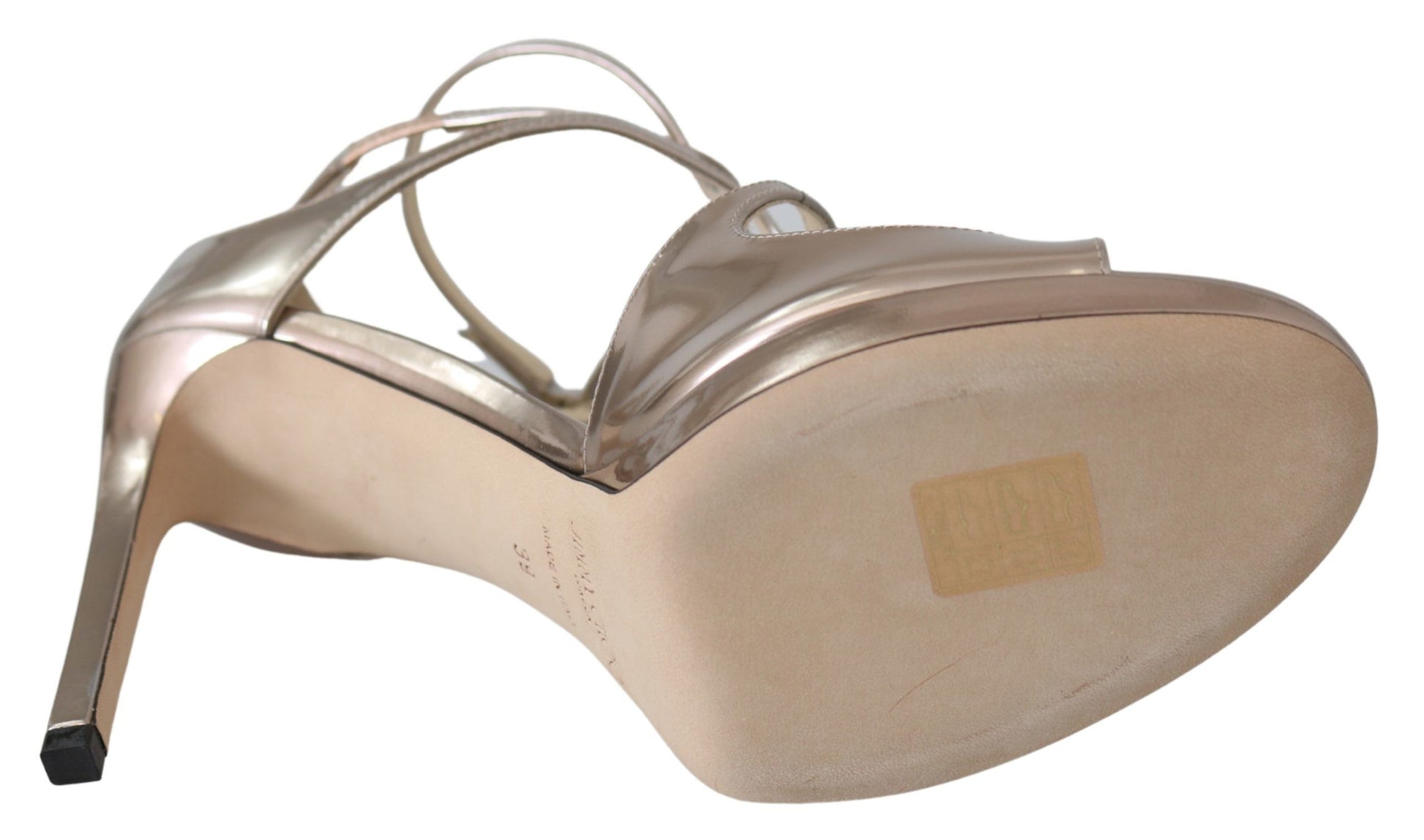 Jimmy Choo Ballet Pink Liquid Mirror Leather Sandals - ACCEXO