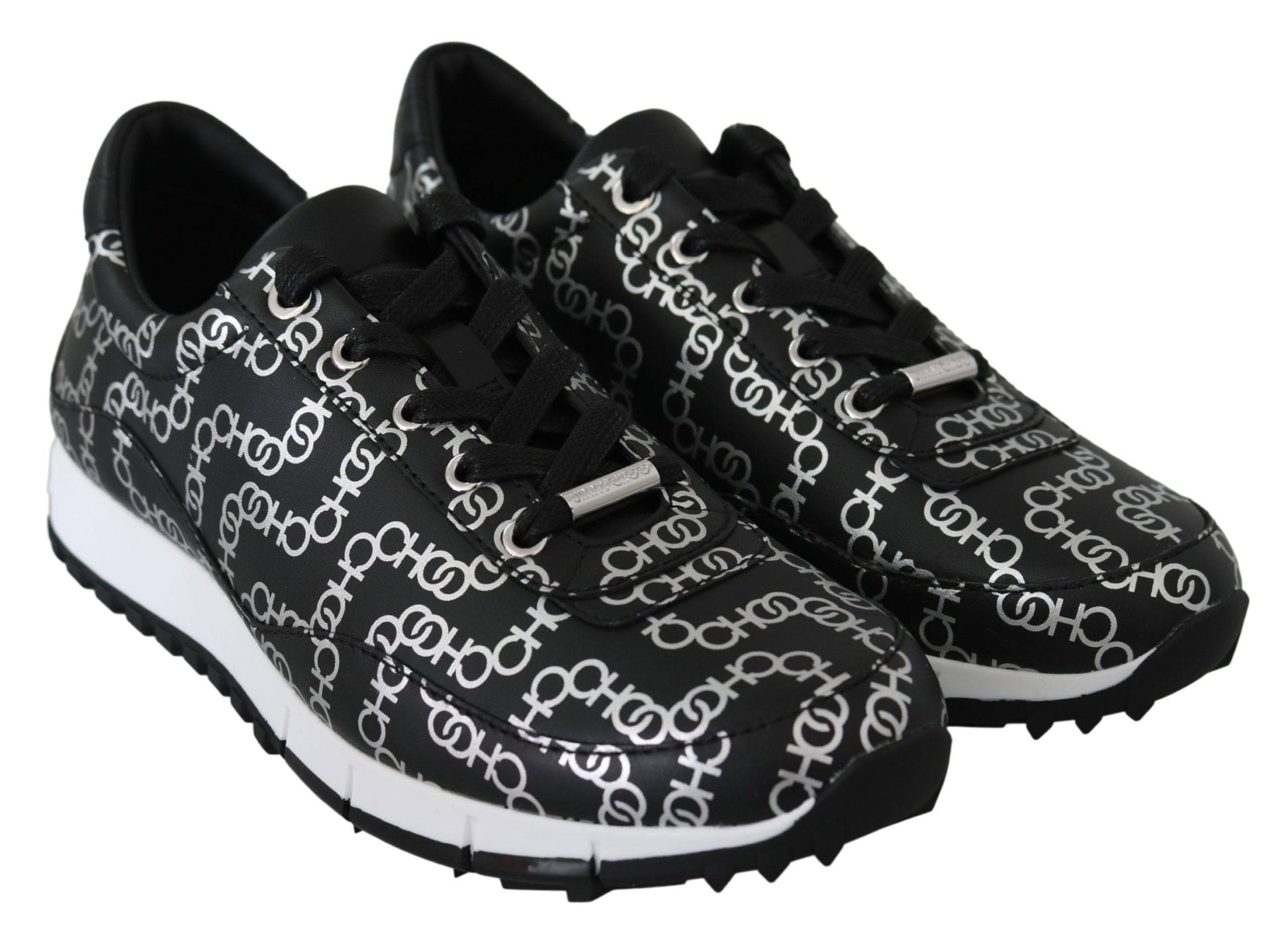 Jimmy Choo Elegant Black & Silver Leather Sneakers - ACCEXO
