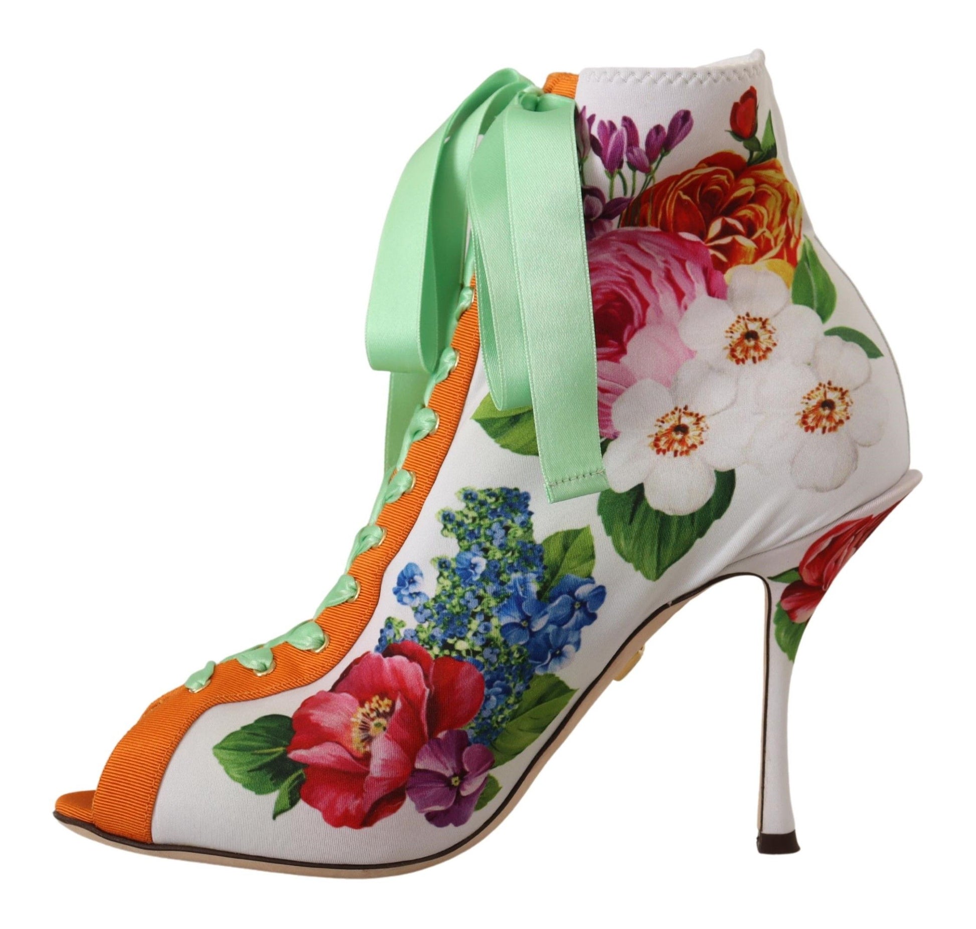 Dolce & Gabbana Floral Open Toe Jersey Heels - ACCEXO
