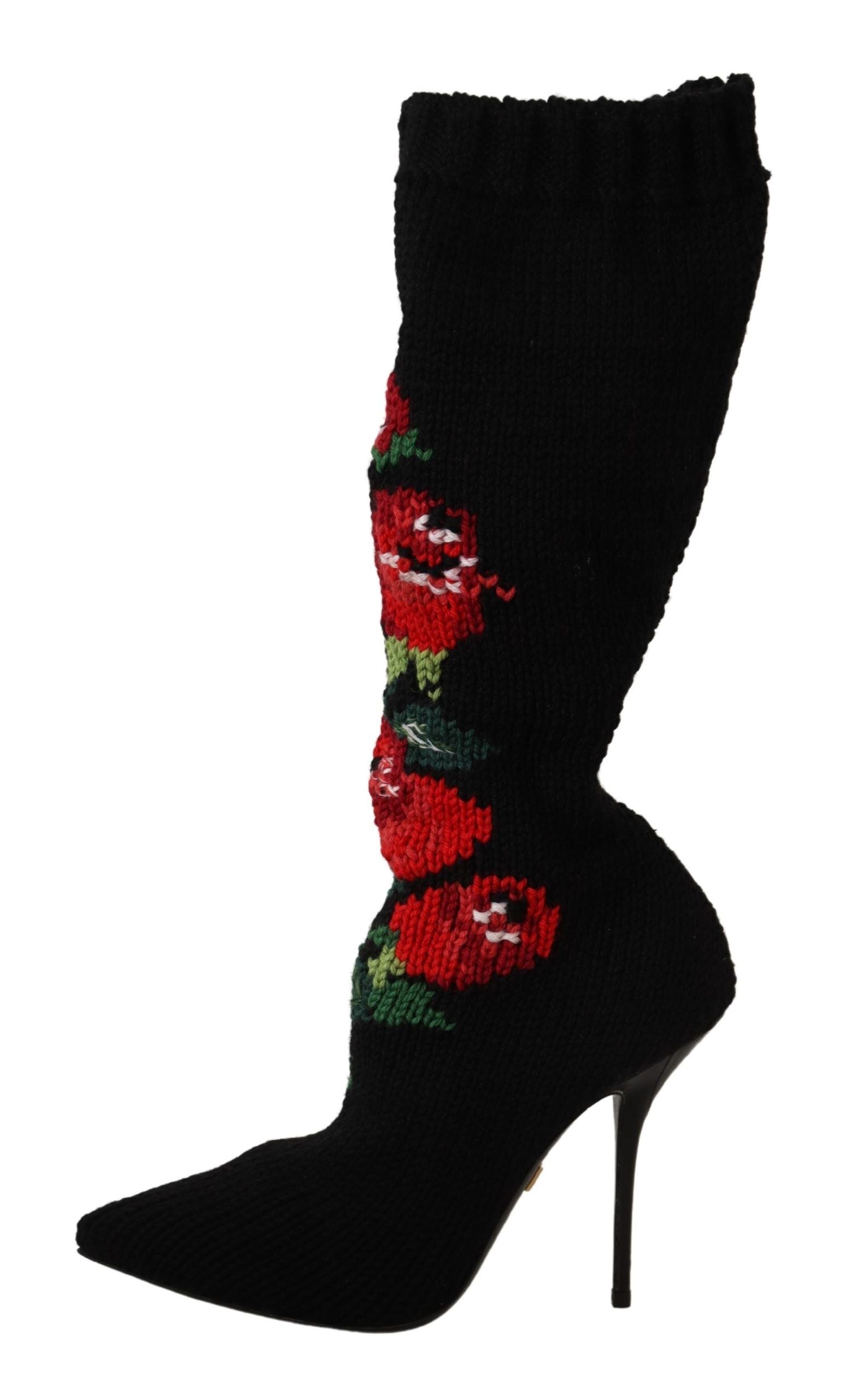 Dolce & Gabbana Elegant Sock Boots with Red Roses Detail - ACCEXO