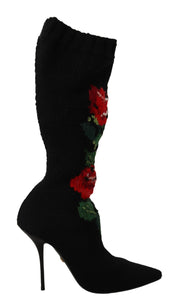 Dolce & Gabbana Elegant Sock Boots with Red Roses Detail - ACCEXO
