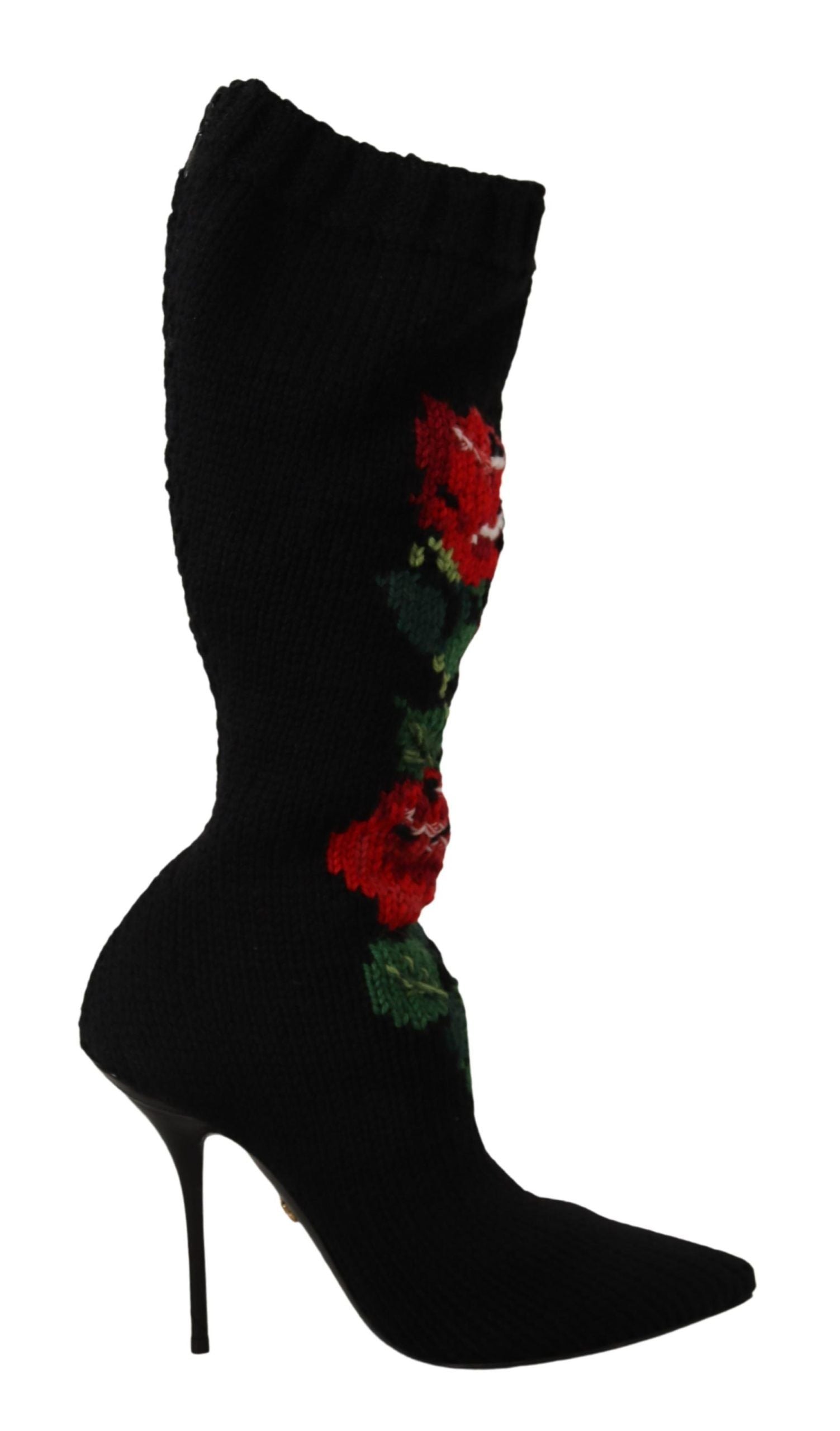 Dolce & Gabbana Elegant Sock Boots with Red Roses Detail - ACCEXO
