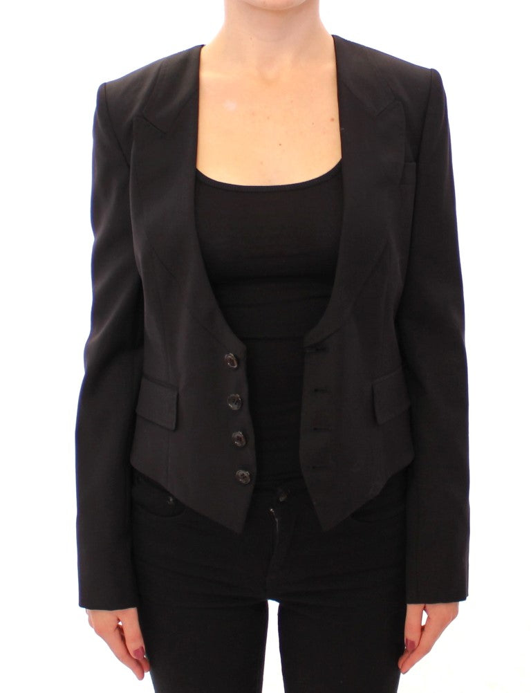 Dolce & Gabbana Elegant Silk-Blend Black Blazer with Scarf Back Detail - ACCEXO