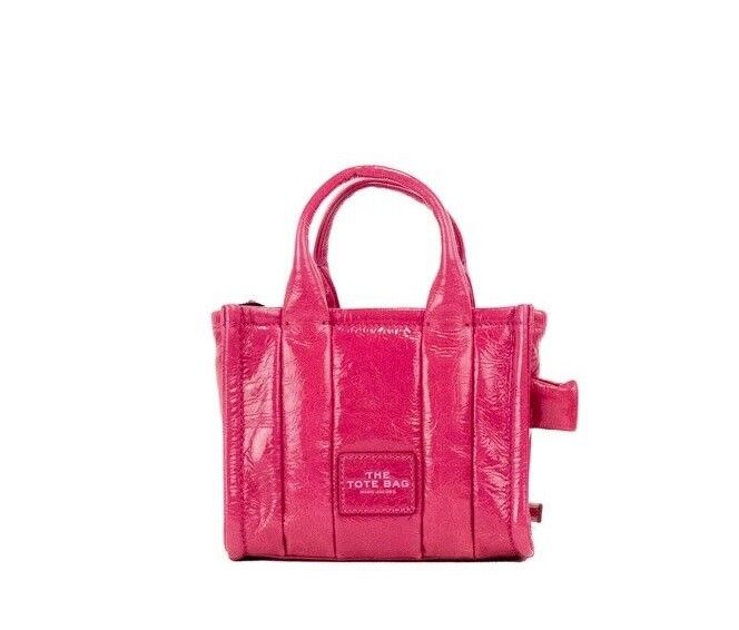 Marc Jacobs The Shiny Crinkle Micro Tote Magenta Leather Crossbody Bag Handbag - ACCEXO