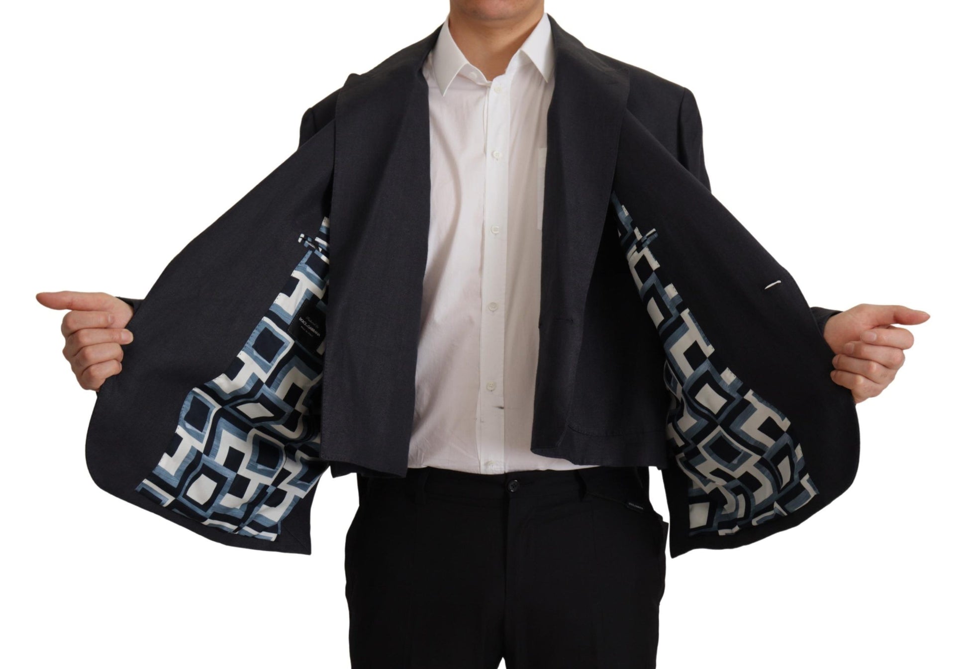 Dolce & Gabbana Sleek Double Breasted Navy Linen Blazer - ACCEXO