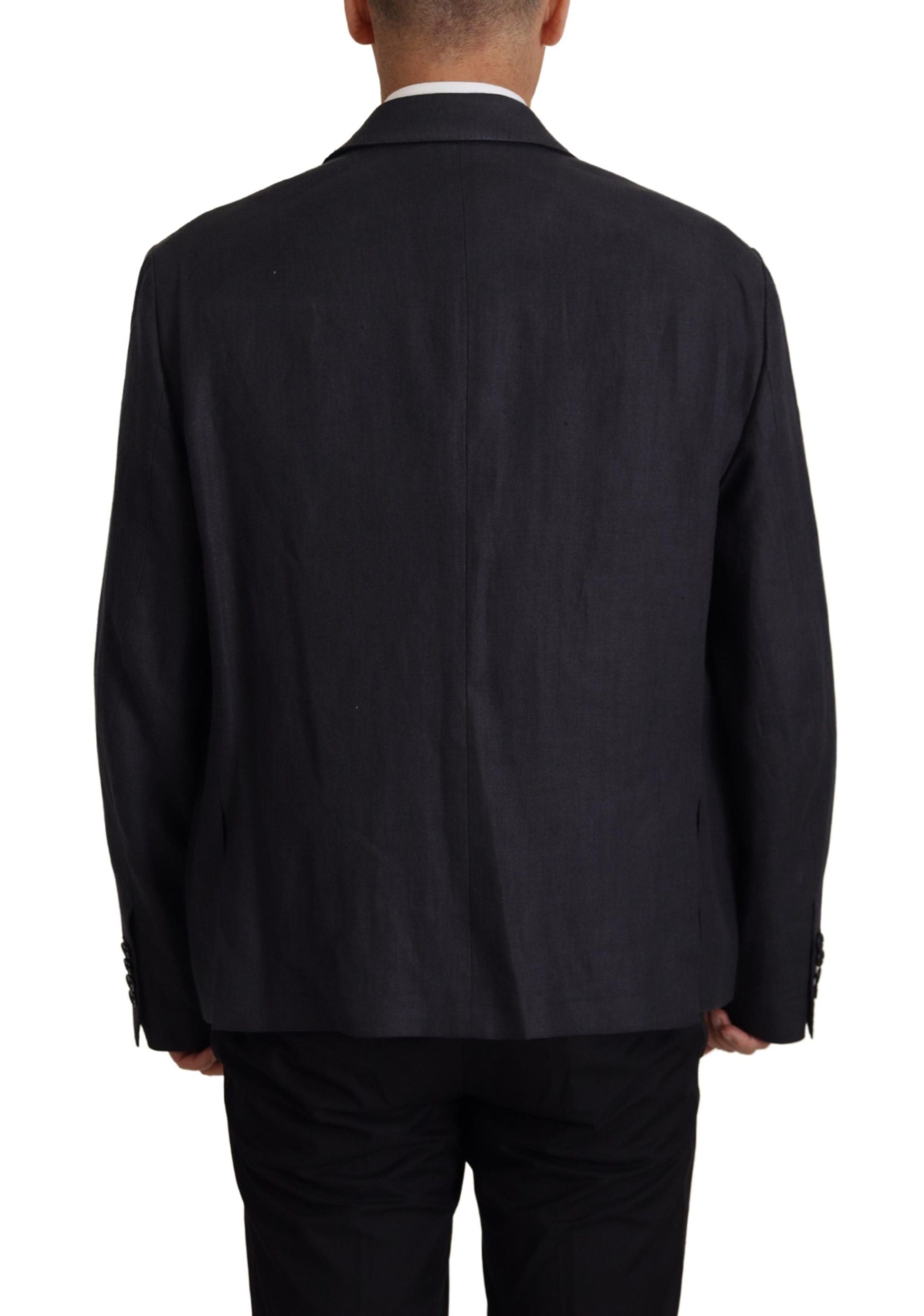 Dolce & Gabbana Sleek Double Breasted Navy Linen Blazer - ACCEXO