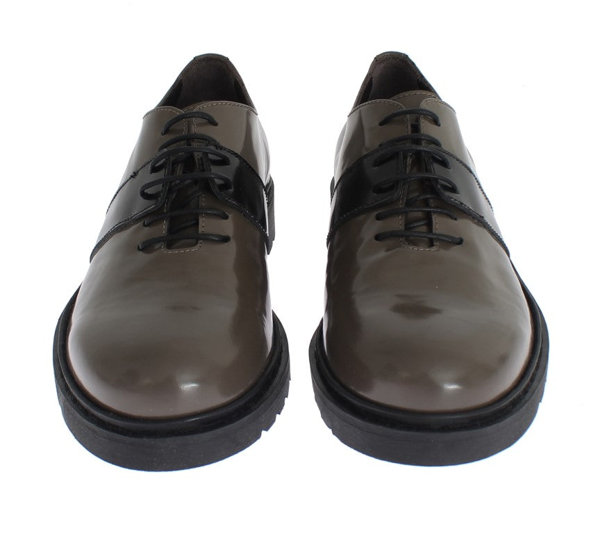 AI_ Elegant Gray Brown Leather Lace-up Shoes - ACCEXO