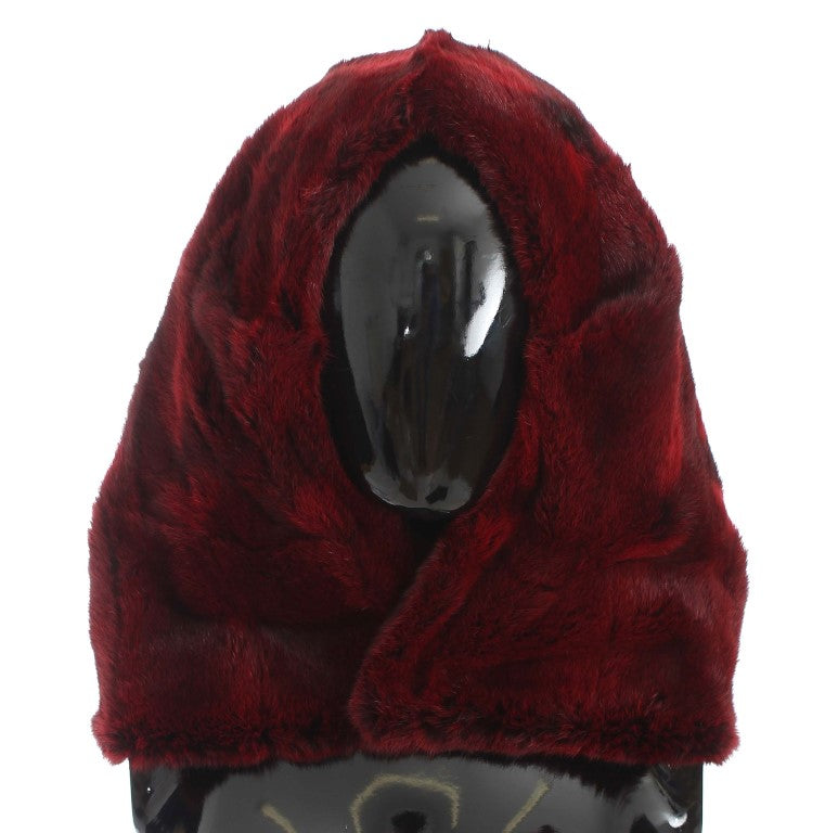 Dolce & Gabbana Luxurious Bordeaux Fur Hooded Scarf Wrap - ACCEXO
