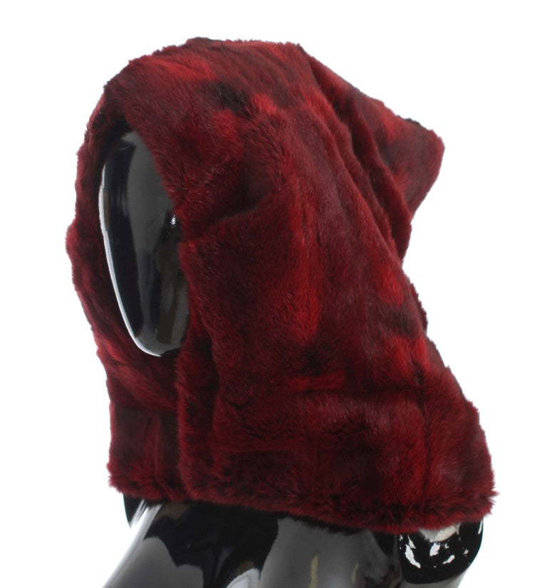 Dolce & Gabbana Luxurious Bordeaux Fur Hooded Scarf Wrap - ACCEXO