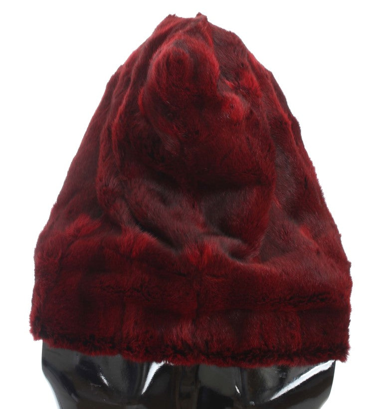 Dolce & Gabbana Luxurious Bordeaux Fur Hooded Scarf Wrap - ACCEXO