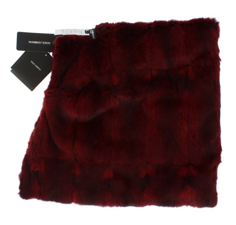 Dolce & Gabbana Luxurious Bordeaux Fur Hooded Scarf Wrap - ACCEXO