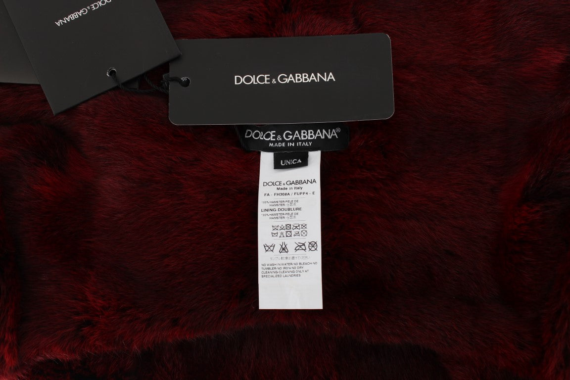 Dolce & Gabbana Luxurious Bordeaux Fur Hooded Scarf Wrap - ACCEXO