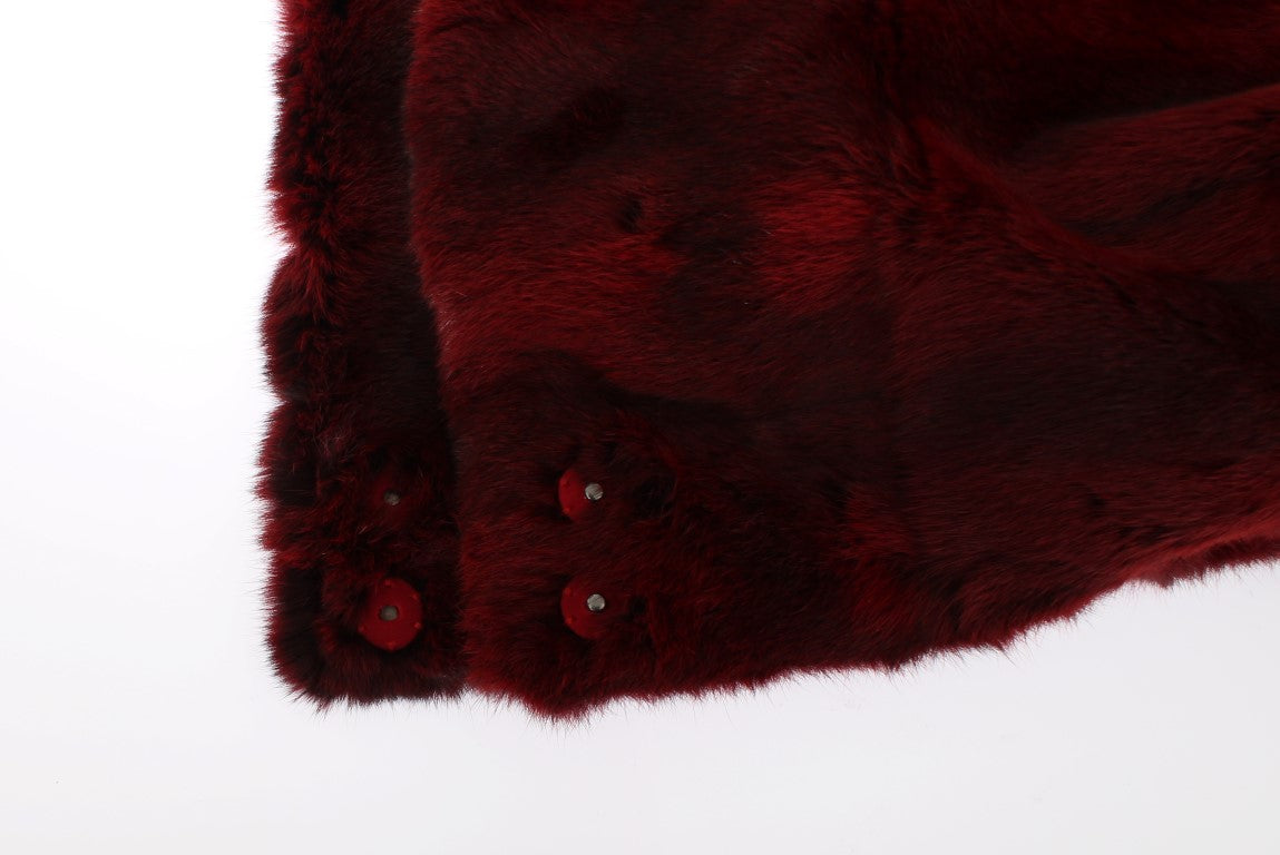 Dolce & Gabbana Luxurious Bordeaux Fur Hooded Scarf Wrap - ACCEXO