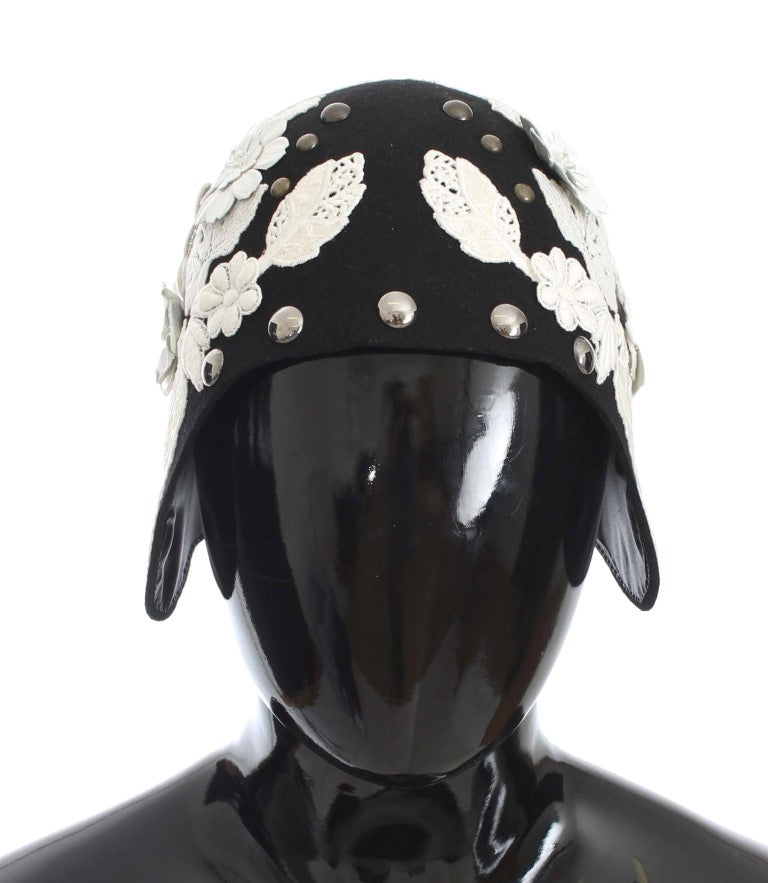 Dolce & Gabbana Elegant Black Floral Wool Cloche Hat - ACCEXO