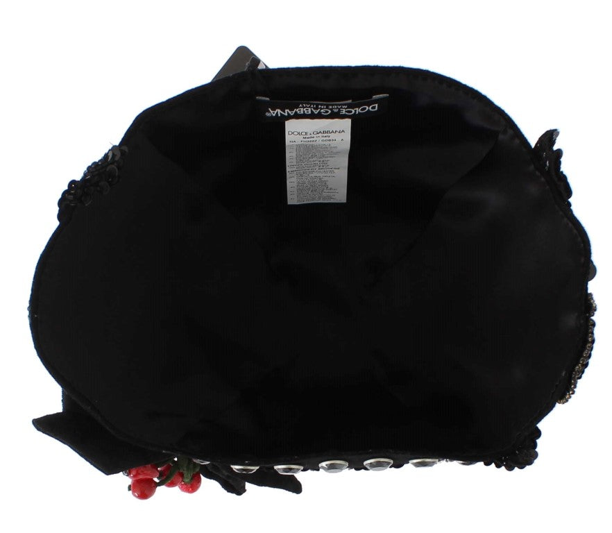 Dolce & Gabbana Elegant Black Crystal-Adorned Cloche Hat - ACCEXO