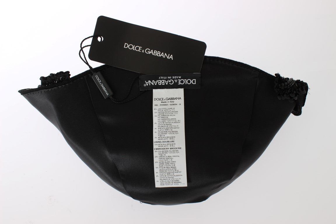 Dolce & Gabbana Elegant Black Crystal-Adorned Cloche Hat - ACCEXO