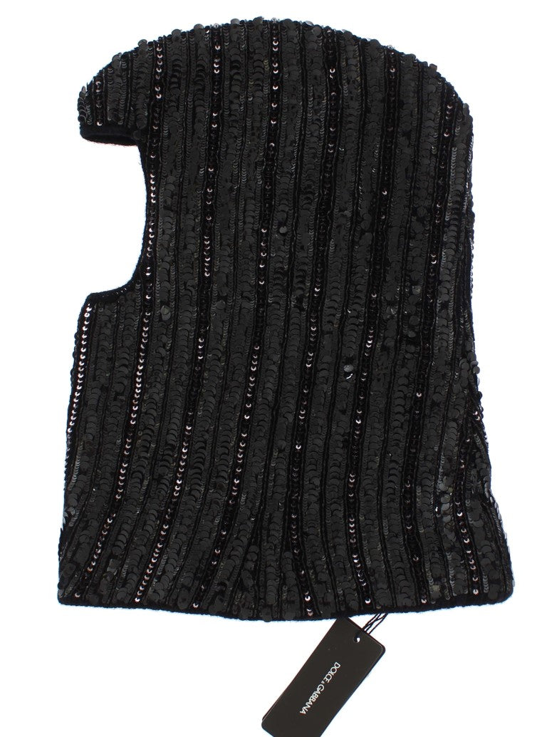 Dolce & Gabbana Elegant Black Sequined Hooded Scarf Wrap - ACCEXO