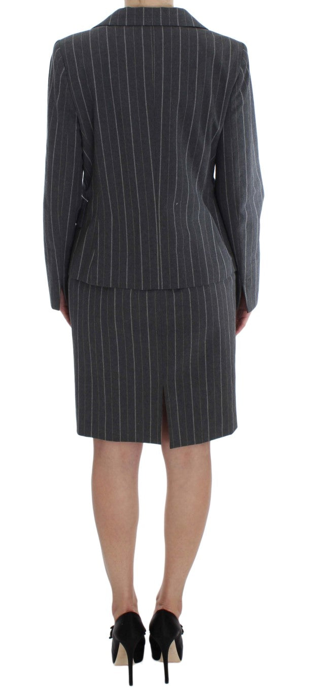 BENCIVENGA Elegant Gray Striped Dress & Blazer Suit Set - ACCEXO