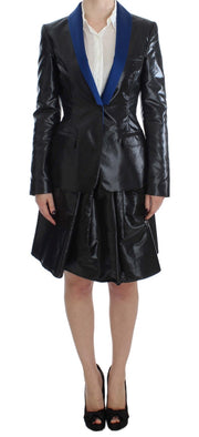 Exte Black Blue Two Piece Suit Skirt & Blazer - ACCEXO