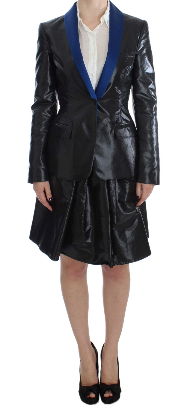 Exte Black Blue Two Piece Suit Skirt & Blazer - ACCEXO
