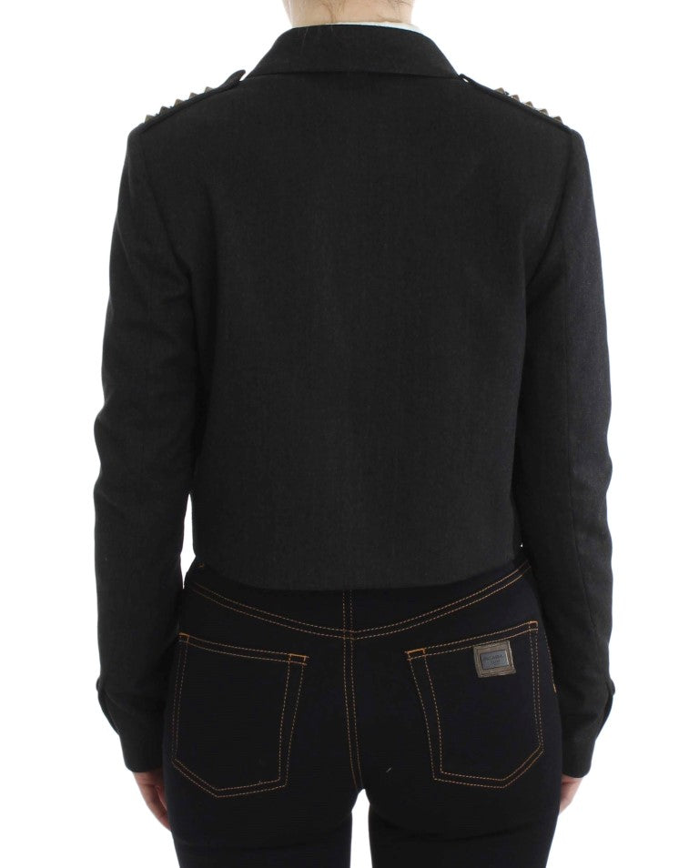 Exte Gray Stretch Gold Studded Short Jacket - ACCEXO