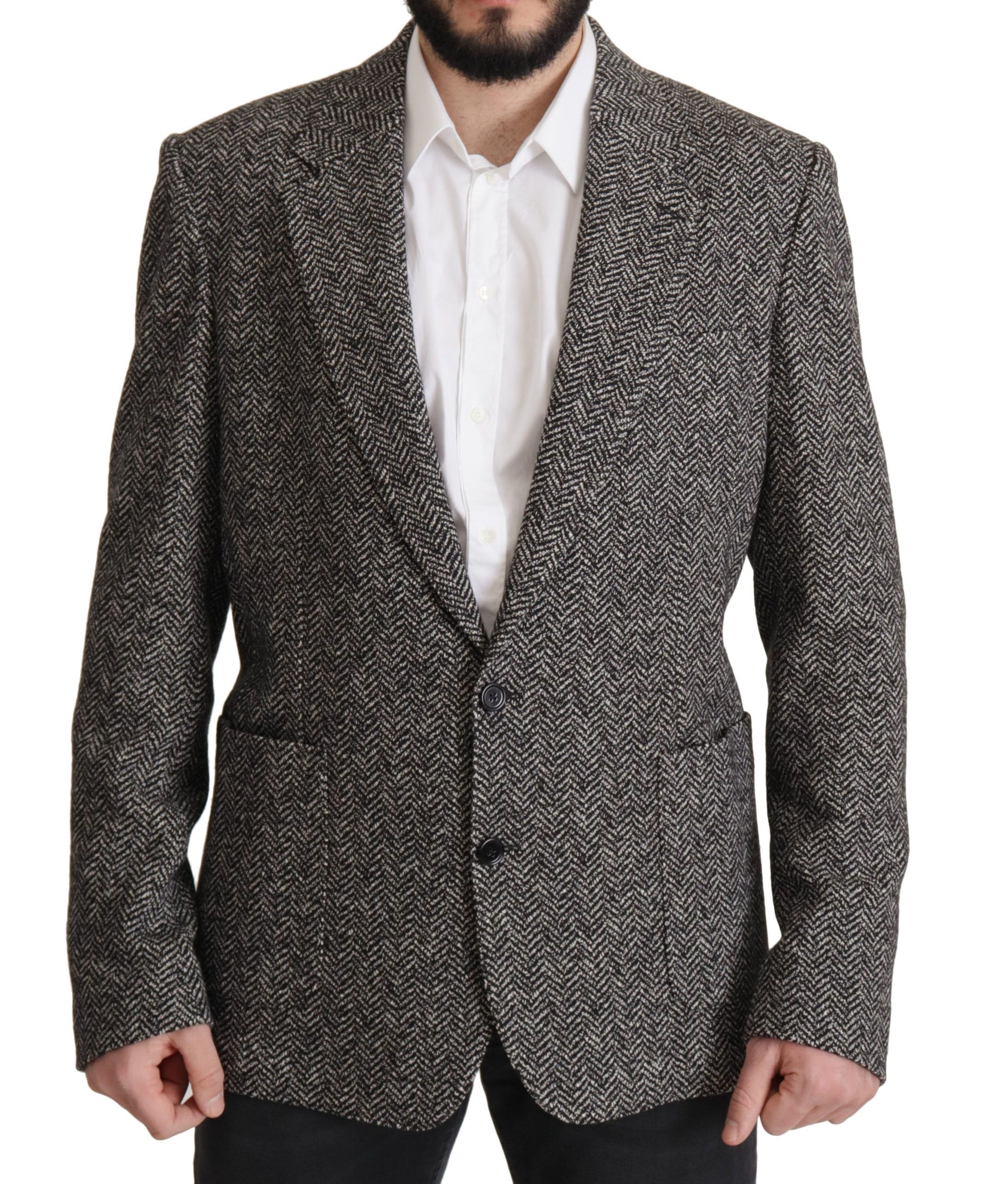 Dolce & Gabbana Exquisite Gray Herringbone Blazer Jacket - ACCEXO