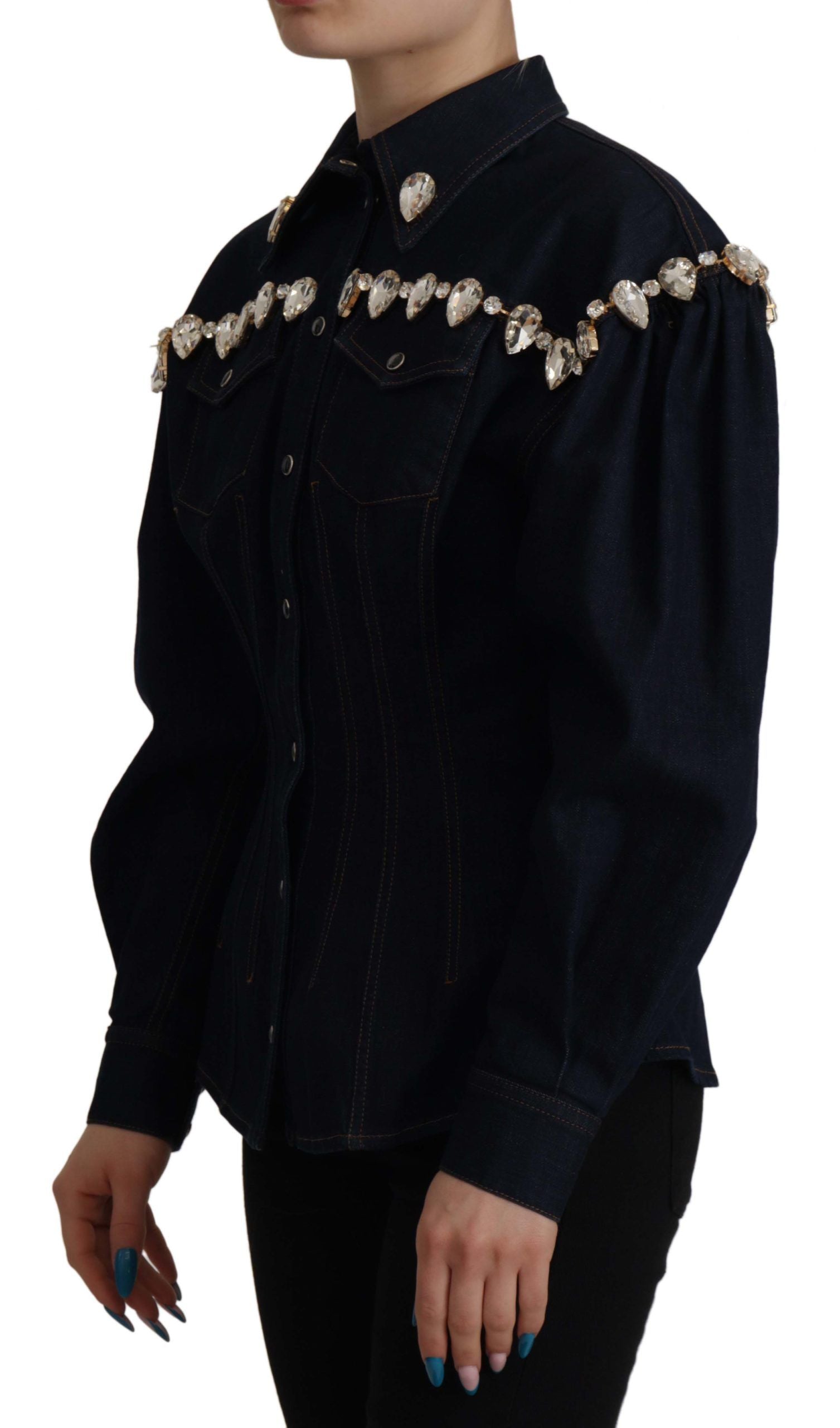 Dolce & Gabbana Elegant Crystal-Embellished Denim Jacket - ACCEXO