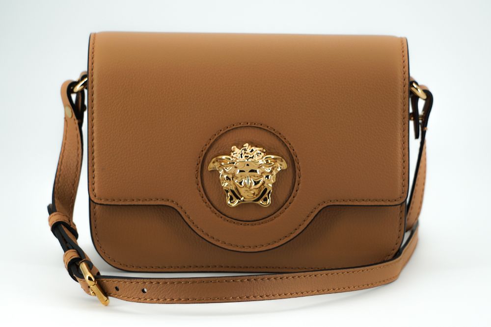 Versace Elegant Calf Leather Shoulder Bag in Brown - ACCEXO