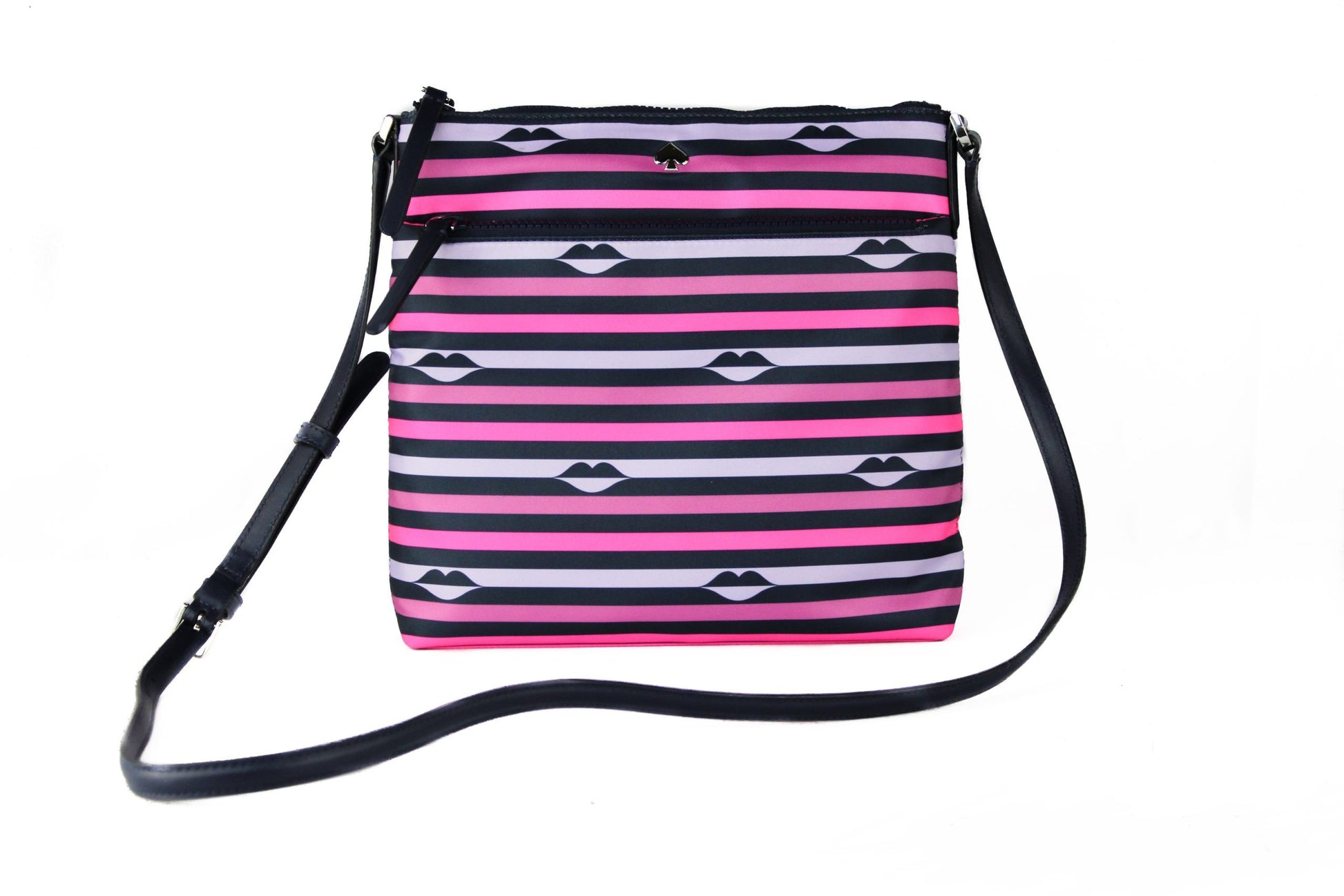 Kate Spade Jae Nylon Leather Flat Pink Striped Multi Crossbody HandBag Purse - ACCEXO