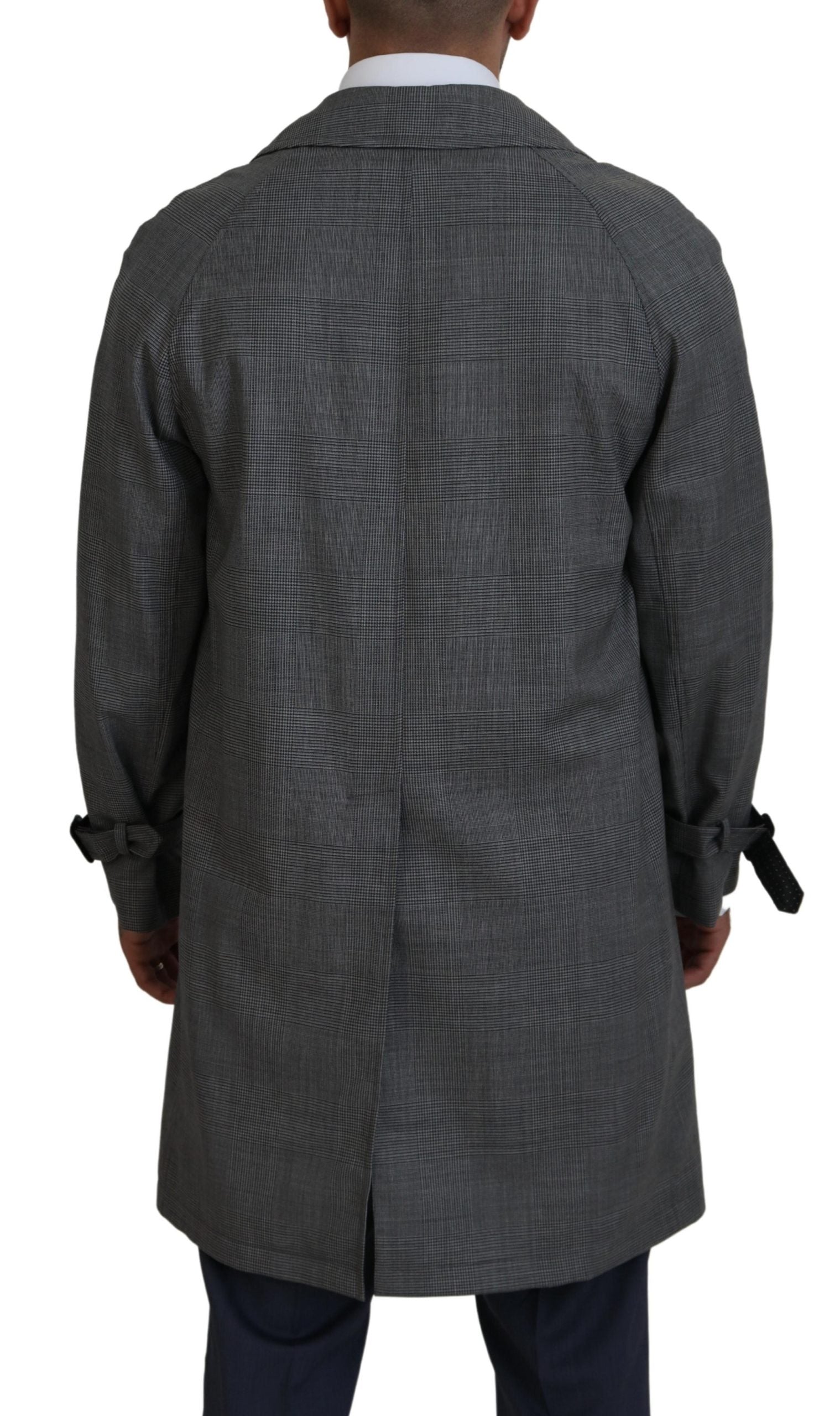 Dolce & Gabbana Elegant Gray Plaid Trench Coat - ACCEXO