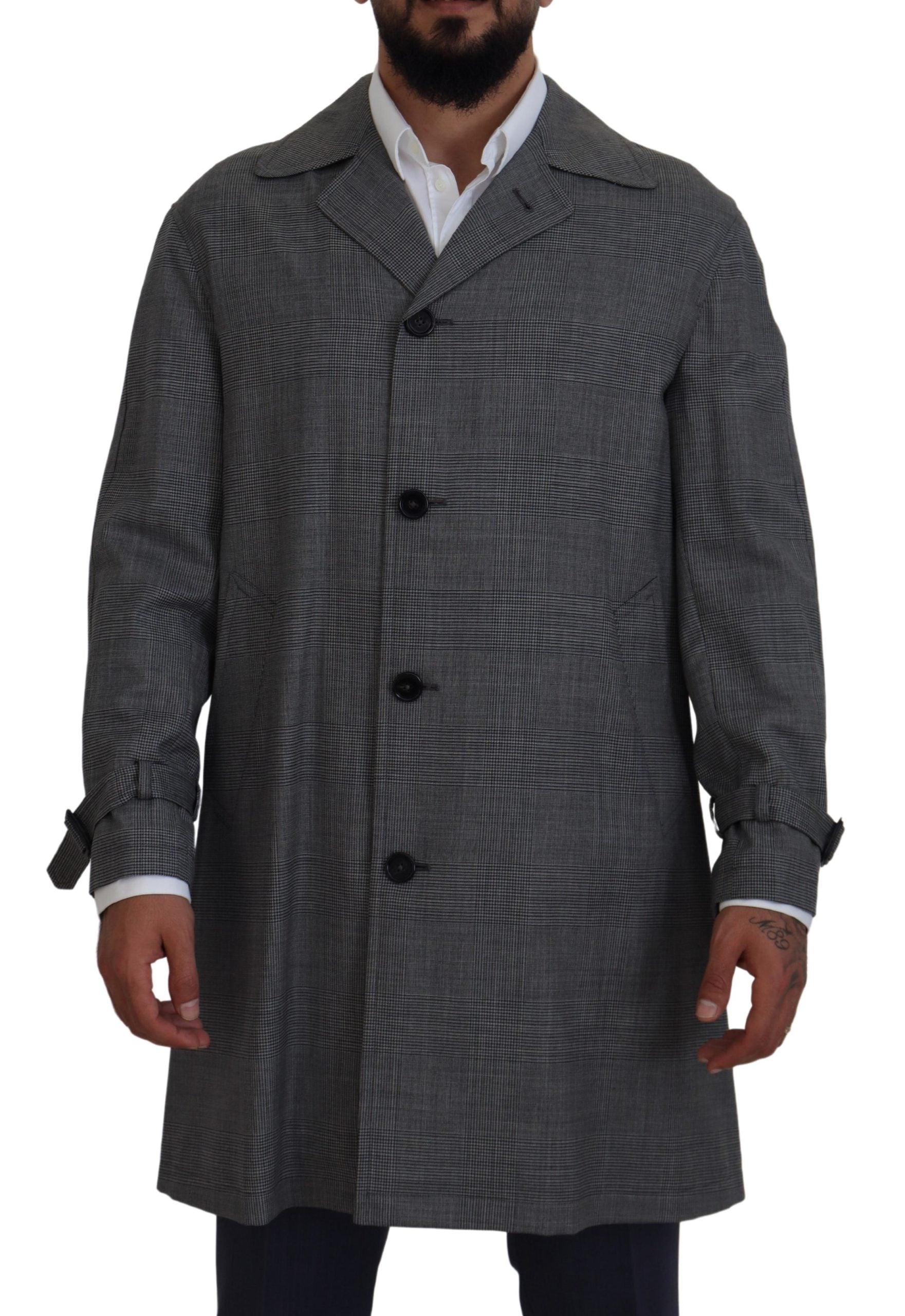 Dolce & Gabbana Elegant Gray Plaid Trench Coat - ACCEXO