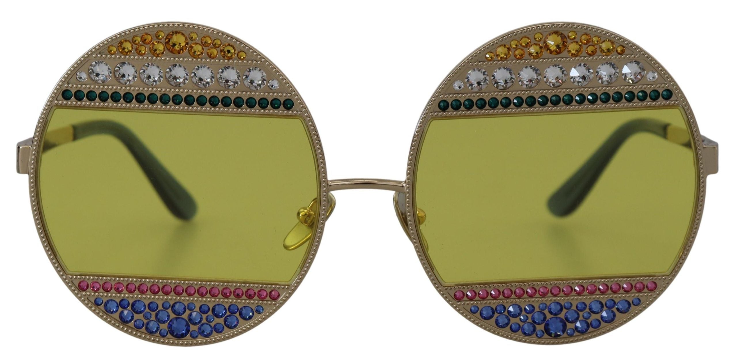 Dolce & Gabbana Crystal Embellished Gold Oval Sunglasses - ACCEXO