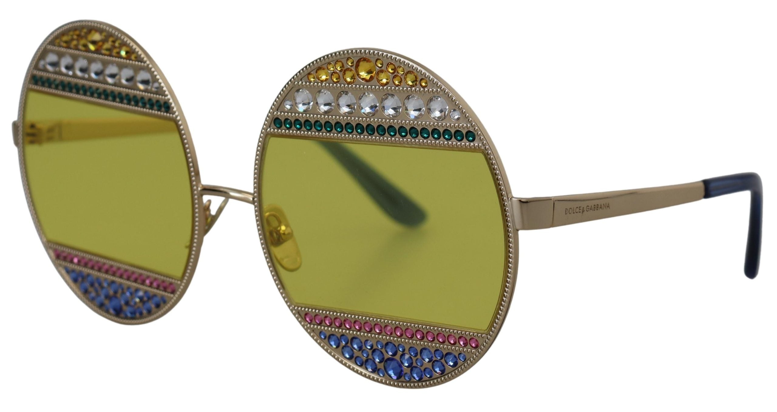 Dolce & Gabbana Crystal Embellished Gold Oval Sunglasses - ACCEXO