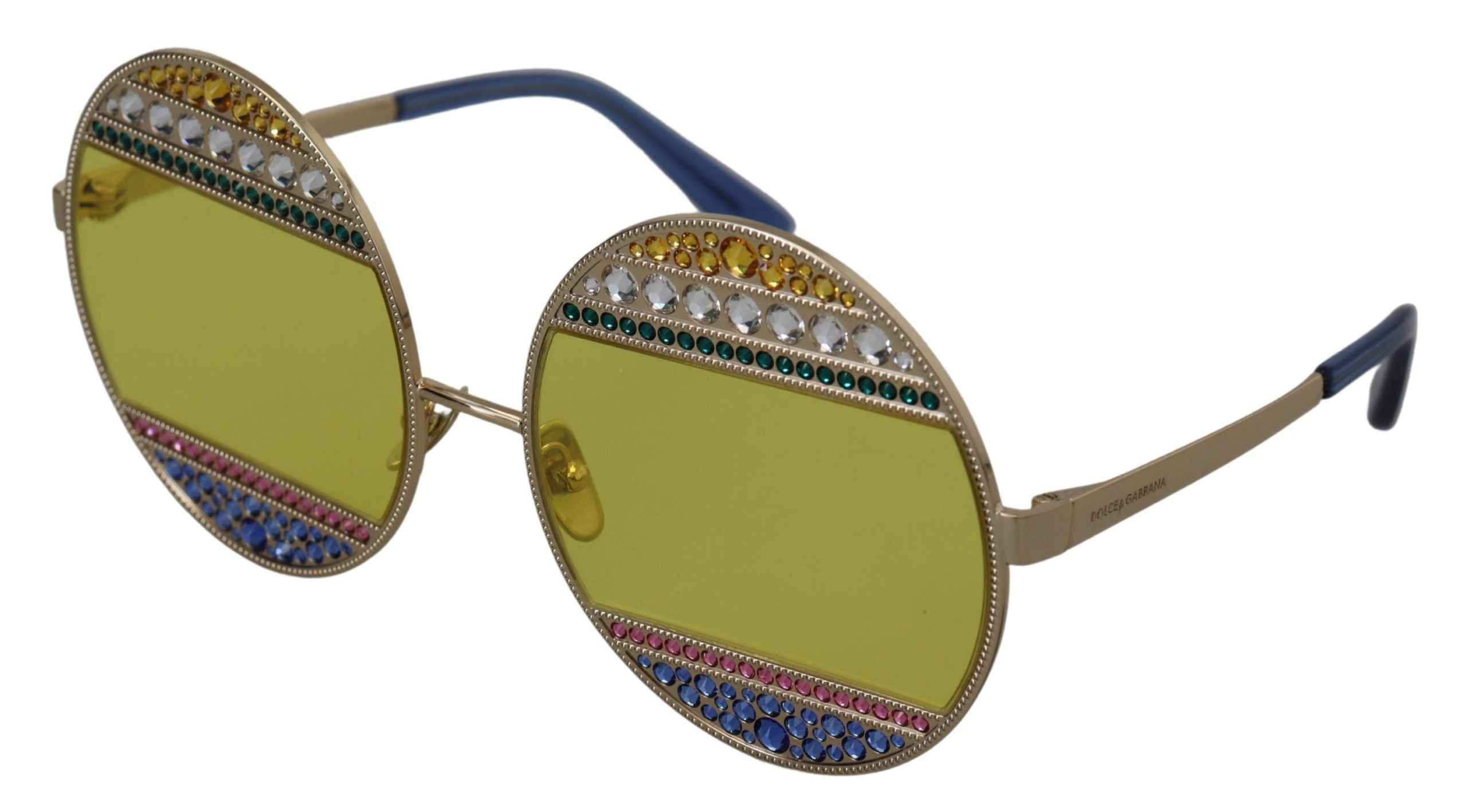 Dolce & Gabbana Crystal Embellished Gold Oval Sunglasses - ACCEXO