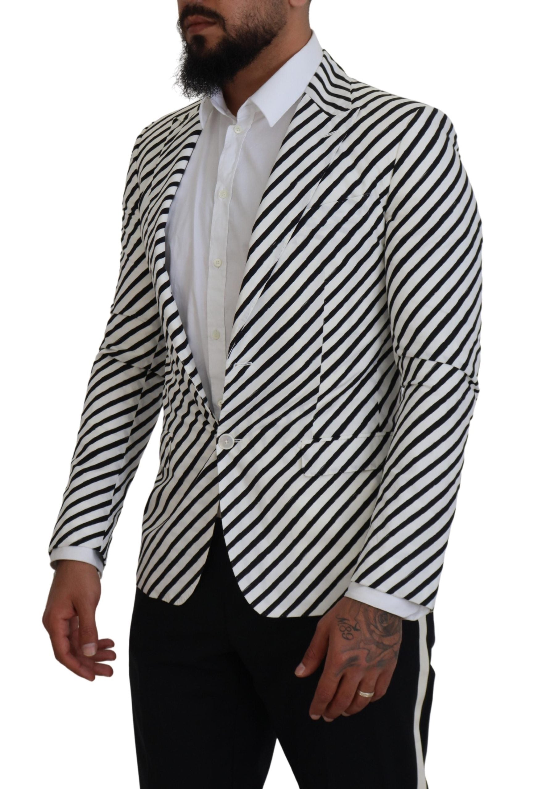 Dolce & Gabbana Elegant White Striped Single Breasted Blazer - ACCEXO