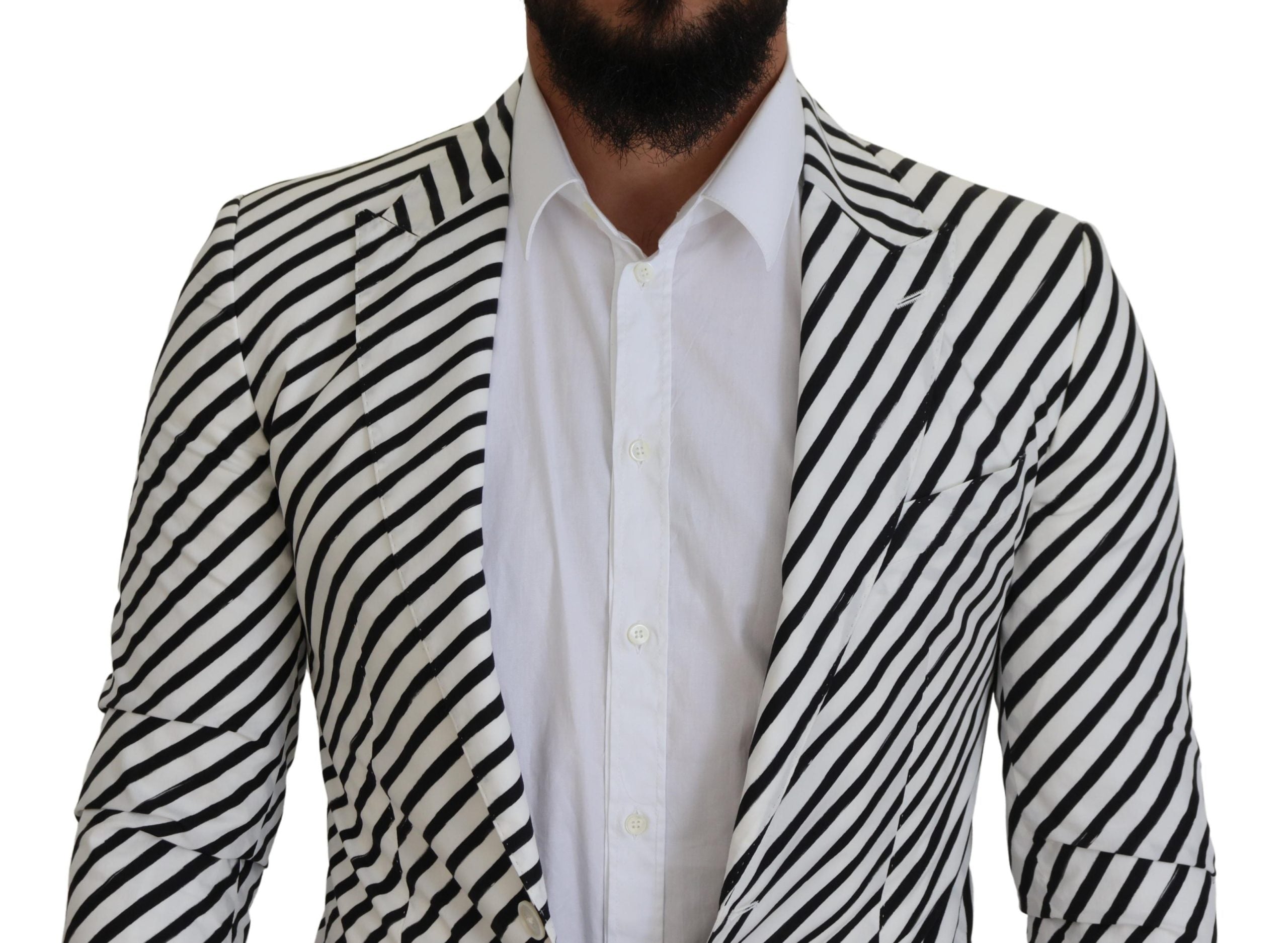 Dolce & Gabbana Elegant White Striped Single Breasted Blazer - ACCEXO