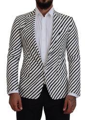 Dolce & Gabbana Elegant White Striped Single Breasted Blazer - ACCEXO