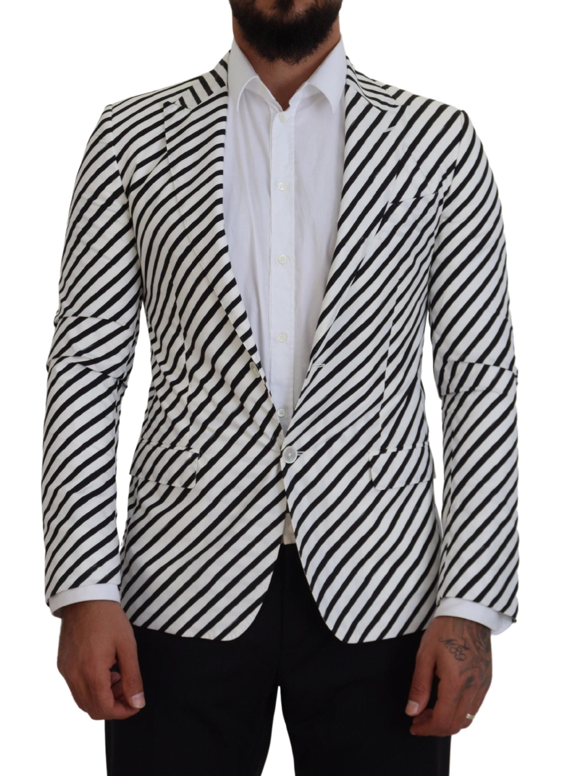 Dolce & Gabbana Elegant White Striped Single Breasted Blazer - ACCEXO