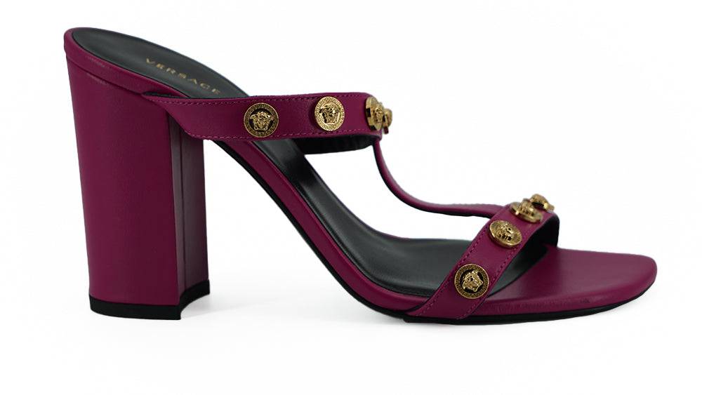 Versace Elegant Purple Calf Leather High Sandals - ACCEXO