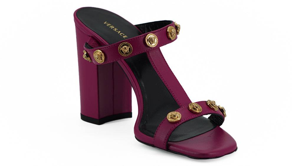 Versace Elegant Purple Calf Leather High Sandals - ACCEXO